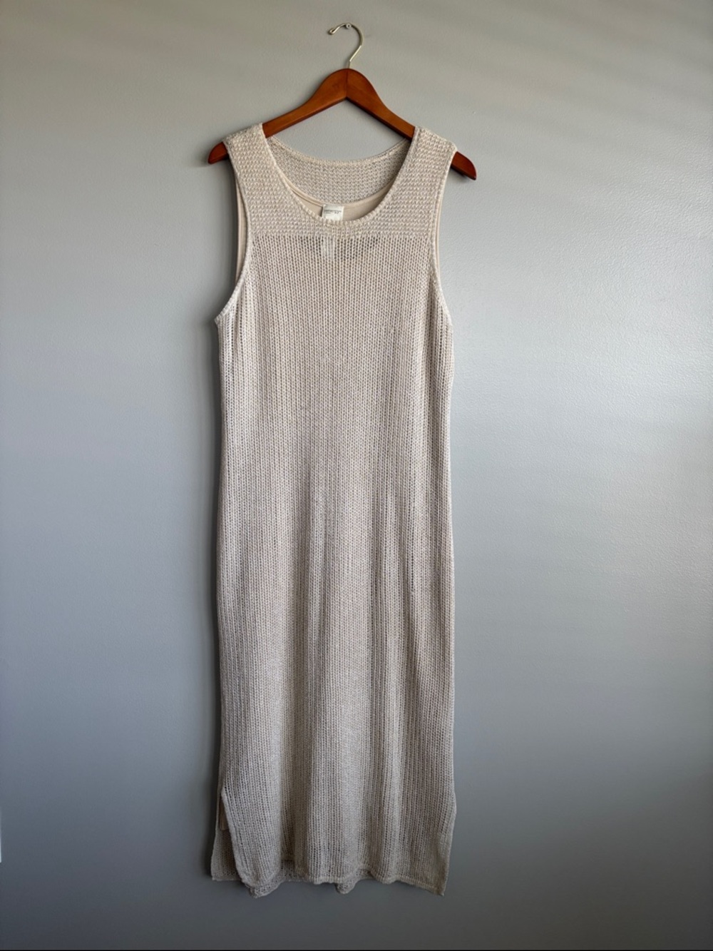 Zenergy by Chico’s Tan Lined Crochet Shell Sleeveless MIDI Dress XL Chico’s 3